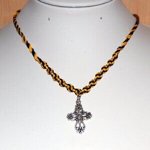 Cross Necklace,Braided Cord,Colorful Necklace,Bicolor Cord Necklace